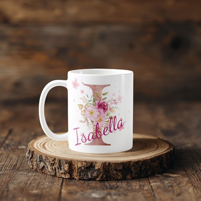 Taza De Café Personalized Floral Initial Mug – Letter I (Subido por el creador)