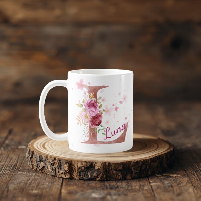 Taza De Café Personalized Floral Initial Mug – Letter L (Subido por el creador)