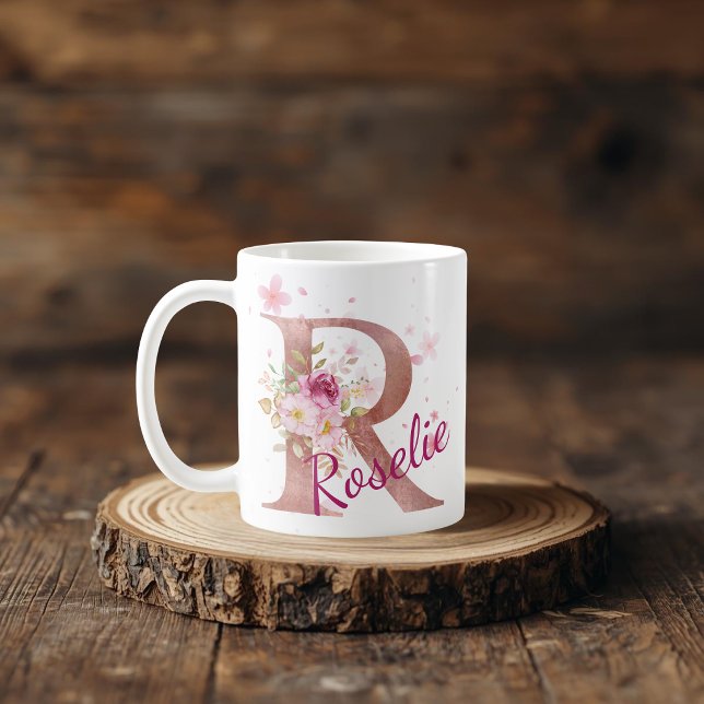 Taza De Café Personalized Floral Initial Mug – Letter R (Subido por el creador)
