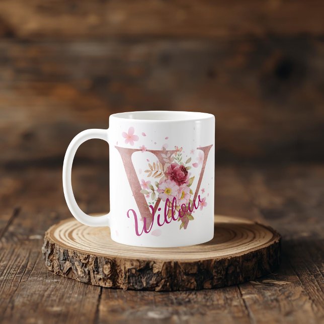 Taza De Café Personalized Floral Initial Mug – Letter W (Subido por el creador)