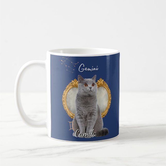 Taza De Café Personalized Gemini Cat Mug with Name (Izquierda)
