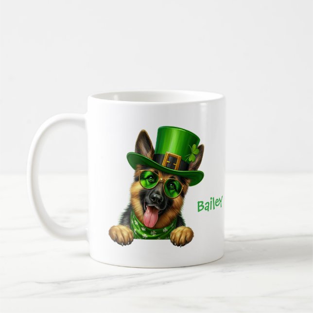 Taza De Café Personalized German Shepherd St. Patty's Day  (Izquierda)