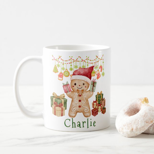 Taza De Café Personalized Gingerbread Cookie Man Christmas (Con donut)