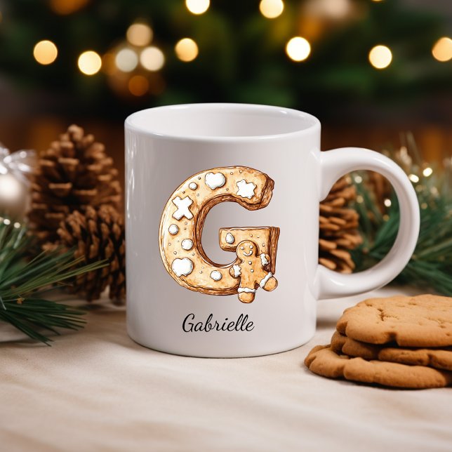 Taza De Café Personalized Gingerbread Monogram Christmas (Personalized Gingerbread Monogram Initial G Coffee Mug)