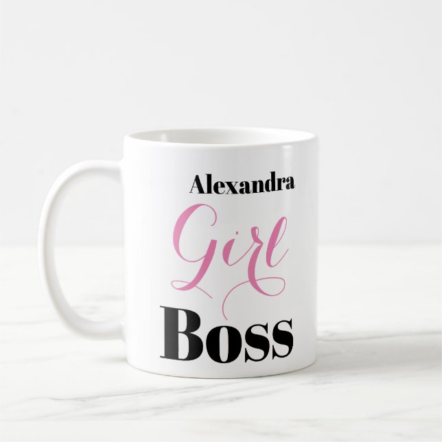 Taza De Café Personalized Girl Boss Pink Black Elegant Script  (Izquierda)