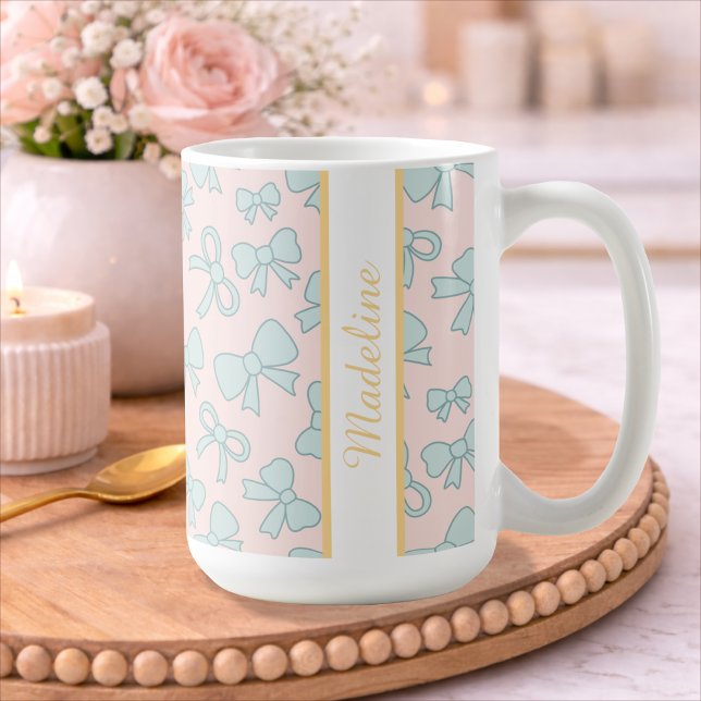 Taza De Café Personalized Girl Cute Bow Name Blue Pink (Subido por el creador)