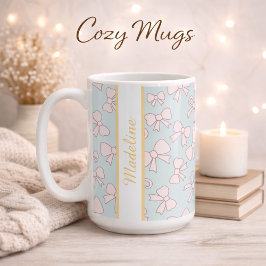 Taza De Café Personalized Girl Cute Bow Name Blue Pink