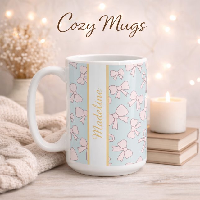 Taza De Café Personalized Girl Cute Bow Name Blue Pink (Subido por el creador)