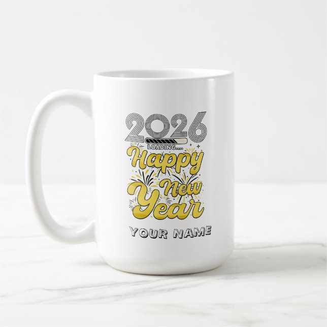 Taza De Café Personalized Gold Fireworks Holiday Countdown  (Izquierda)