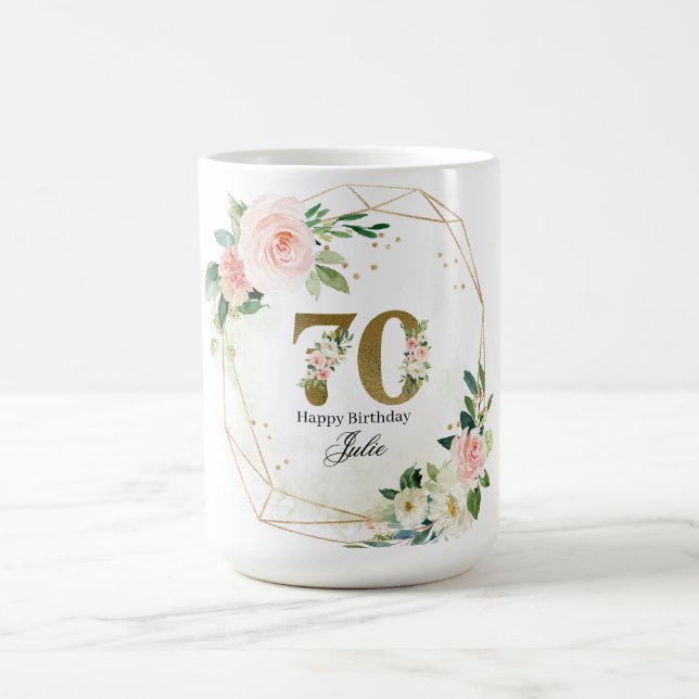 Taza De Café Personalized Gold & Floral Custom 70th  (Centro)