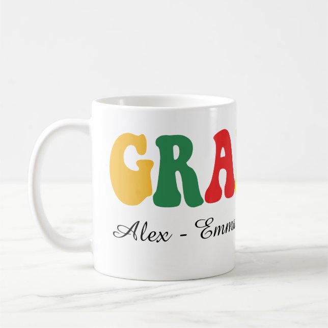 Taza De Café Personalized Grandpa Gift with Grandkids’ Names (Izquierda)