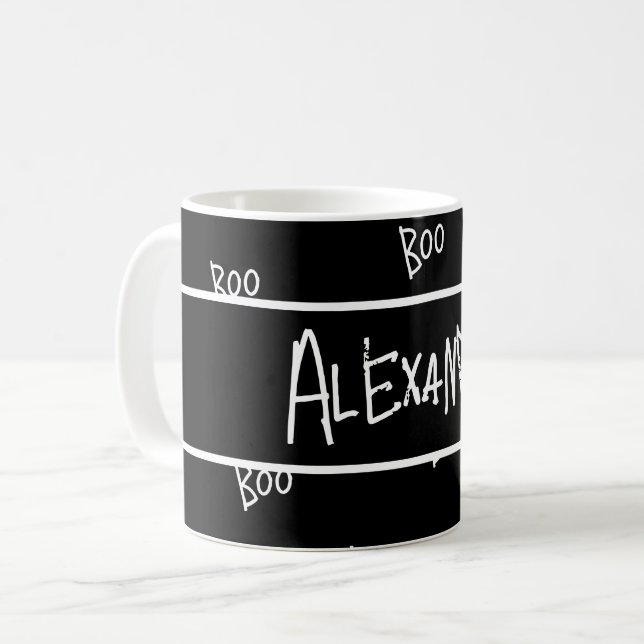 Taza De Café Personalized Halloween boo typography black white (Anverso izquierdo)
