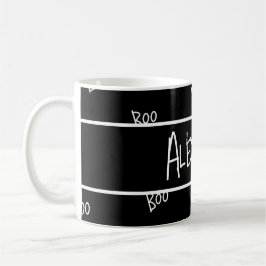 Taza De Café Personalized Halloween boo typography black white