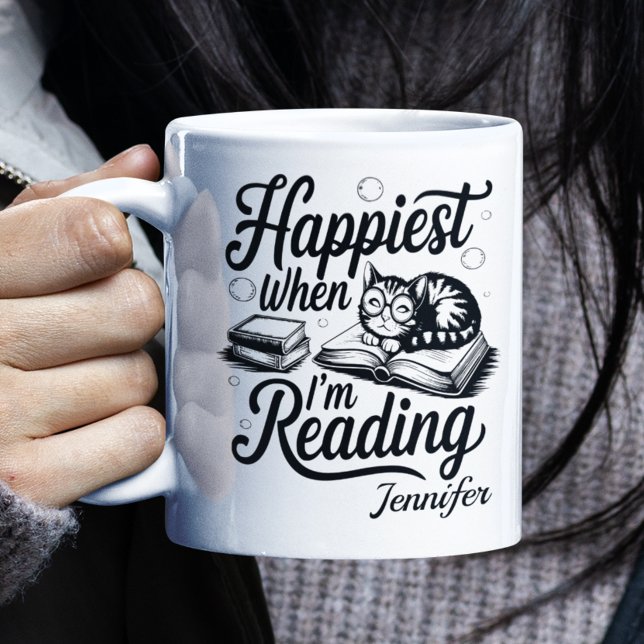 Taza De Café Personalized Happiest When I'm Reading Bookworm (Happiest when I'm reading mug close up)