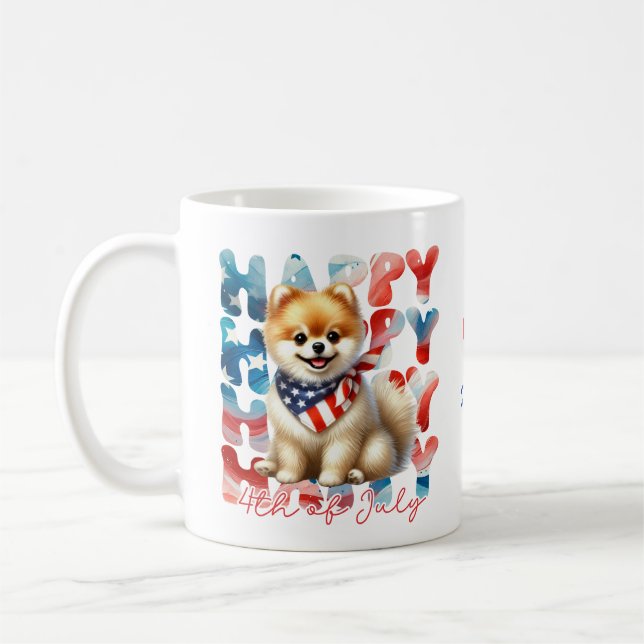 Taza De Café Personalized Happy 4th of July Pomeranian  (Izquierda)