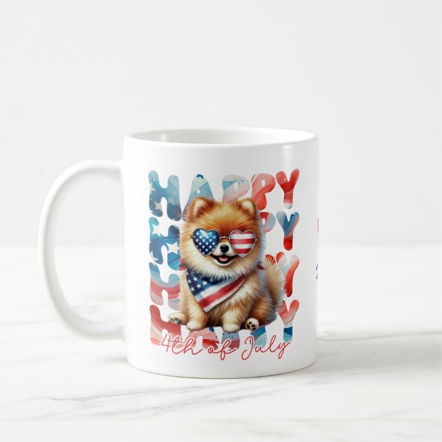 Taza De Café Personalized Happy 4th of July Pomeranian  (Izquierda)
