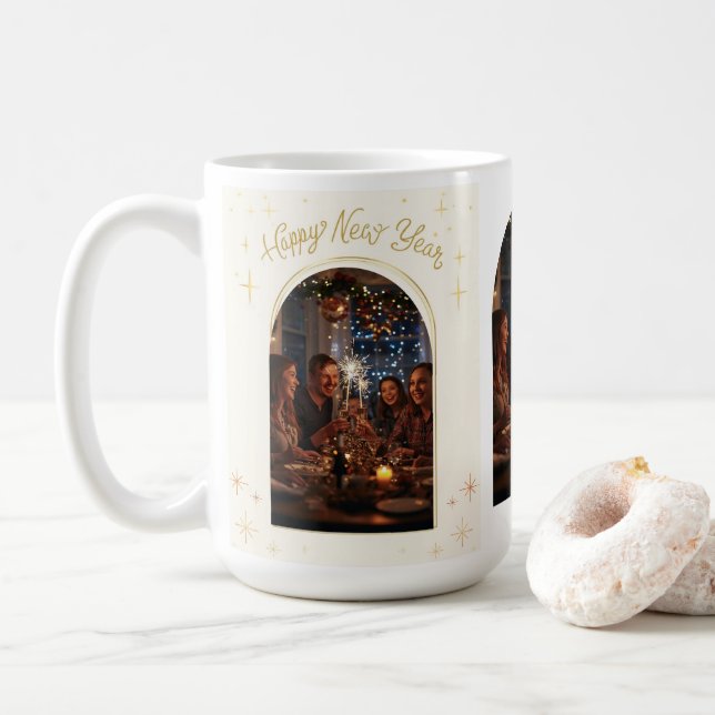 Taza De Café Personalized Happy New Year Greeting with my Photo (Con donut)