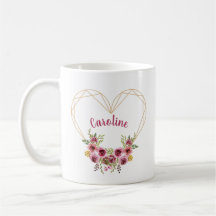 Personalized Heart & Flowers Romantic Mug