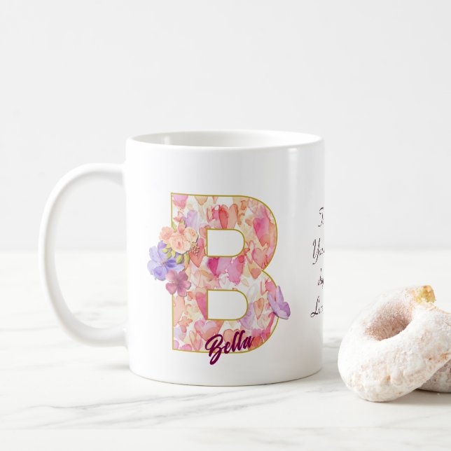 Taza De Café Personalized Heart Pattern B Initial Design (Con donut)