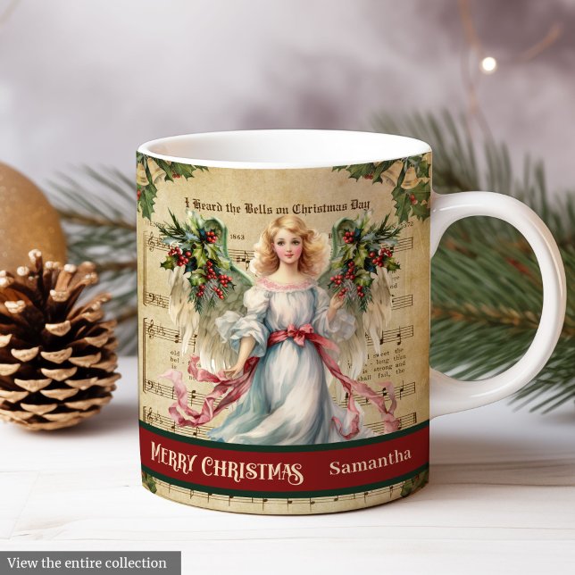 Taza De Café Personalized Holiday Mug Retro Angel Celebration (Personalized Holiday Mug Retro Angel Celebration)