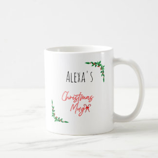 Taza De Café Personalized Holly Berry Candy Cane Name Christmas