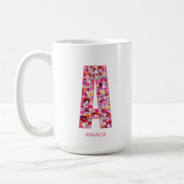 Taza De Café Personalized Initial | Floral Letter A Monogram (Izquierda)