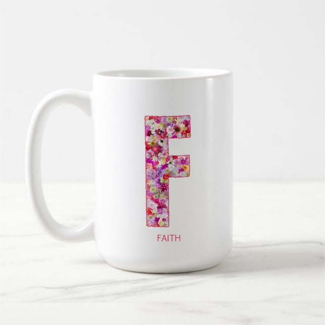 Taza De Café Personalized Initial | Floral Letter F Monogram  (Izquierda)