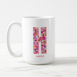 Taza De Café Personalized Initial | Floral Letter H Monogram 