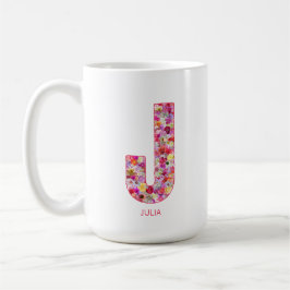 Taza De Café Personalized Initial | Floral Letter J Monogram 