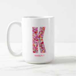 Taza De Café Personalized Initial | Floral Letter K Monogram 