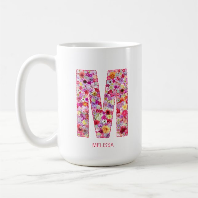 Taza De Café Personalized Initial | Floral Letter M Monogram  (Izquierda)