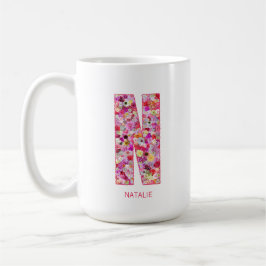 Taza De Café Personalized Initial | Floral Letter N Monogram 