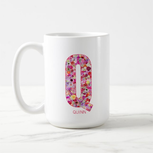 Taza De Café Personalized Initial | Floral Letter Q Monogram  (Izquierda)