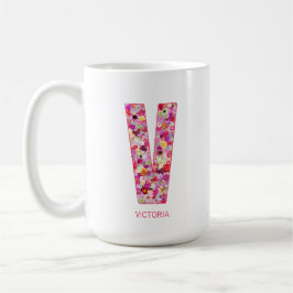 Taza De Café Personalized Initial | Floral Letter V Monogram 