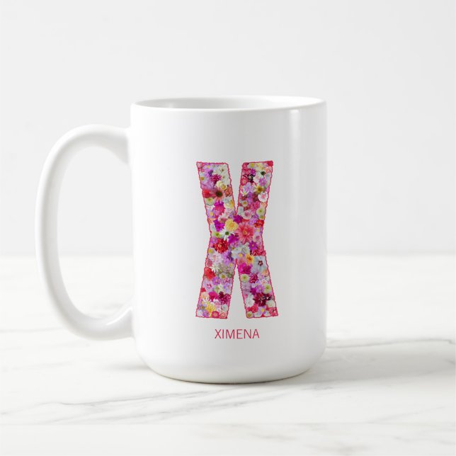 Taza De Café Personalized Initial | Floral Letter X Monogram  (Izquierda)