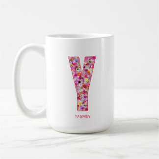 Taza De Café Personalized Initial | Floral Letter Y Monogram 