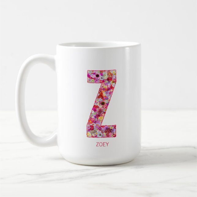 Taza De Café Personalized Initial | Floral Letter Z Monogram  (Izquierda)