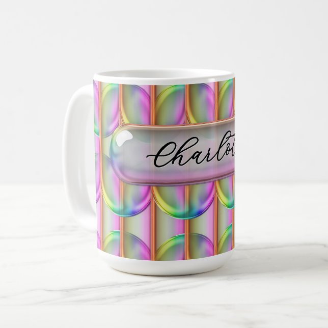 Taza De Café Personalized Iridescent Glass Custom Name Modern (Anverso izquierdo)