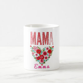 Taza De Café Personalized Mama Heart Floral Custom Gift