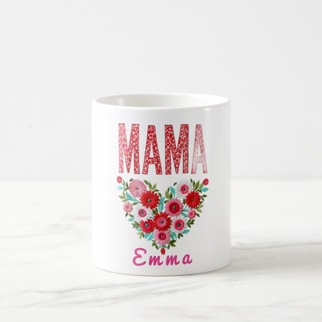 Taza De Café Personalized Mama Heart Floral Custom Gift (Centro)