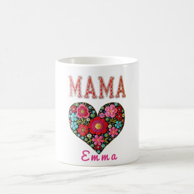 Taza De Café Personalized Mama Heart Floral Custom Gift (Centro)