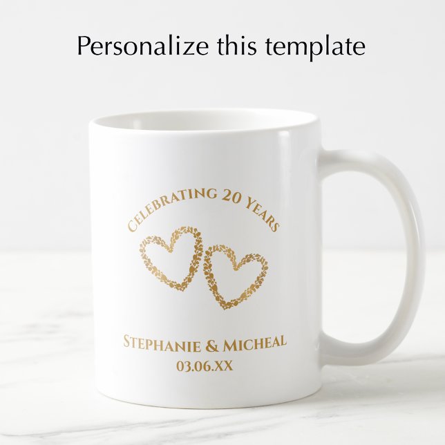 Taza De Café Personalized Modern 20th Wedding Anniversary Gift (Personalize this mug for a custom 20th wedding anniversary keepsake gift mug.
)