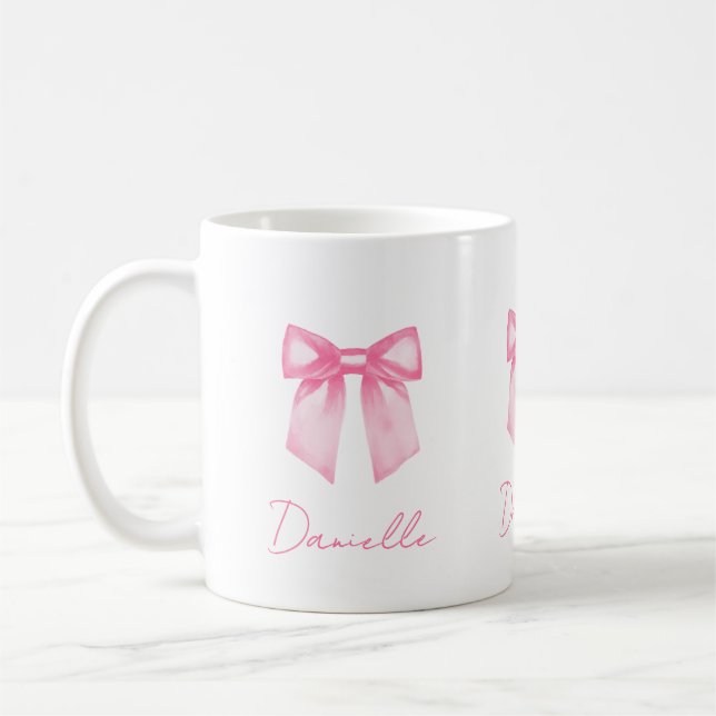Taza De Café Personalized Modern Elegant Pink Bow Name Mug (Izquierda)