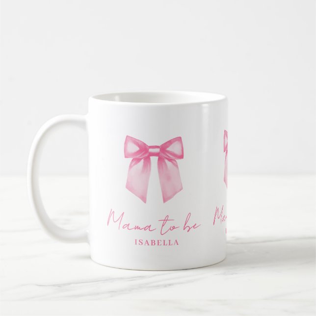 Taza De Café Personalized Modern Mama To Be Pink Bow Mug (Izquierda)