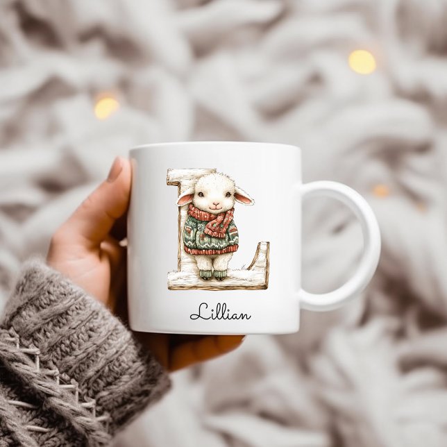 Taza De Café Personalized Monogram Initial L Christmas Lamb (Personalized Monogram Initial L Christmas Lamb Coffee Mug)