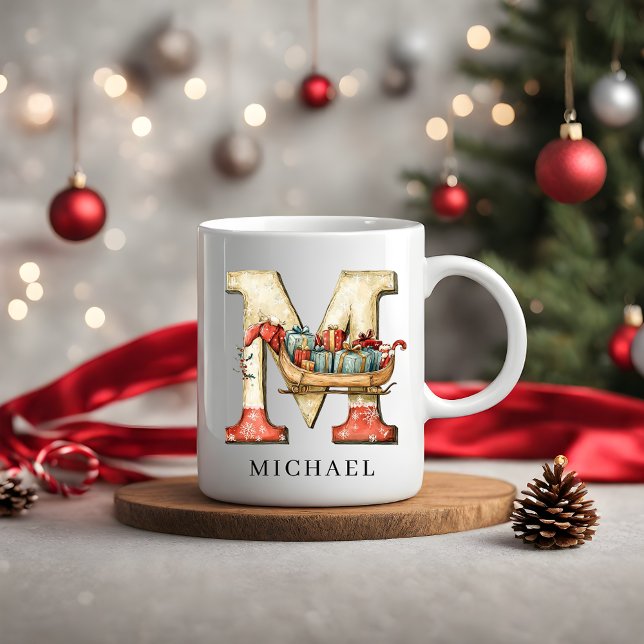 Taza De Café Personalized Monogram Initial M Christmas Holiday (Personalized Monogram Initial M Christmas Holiday Coffee Mug)