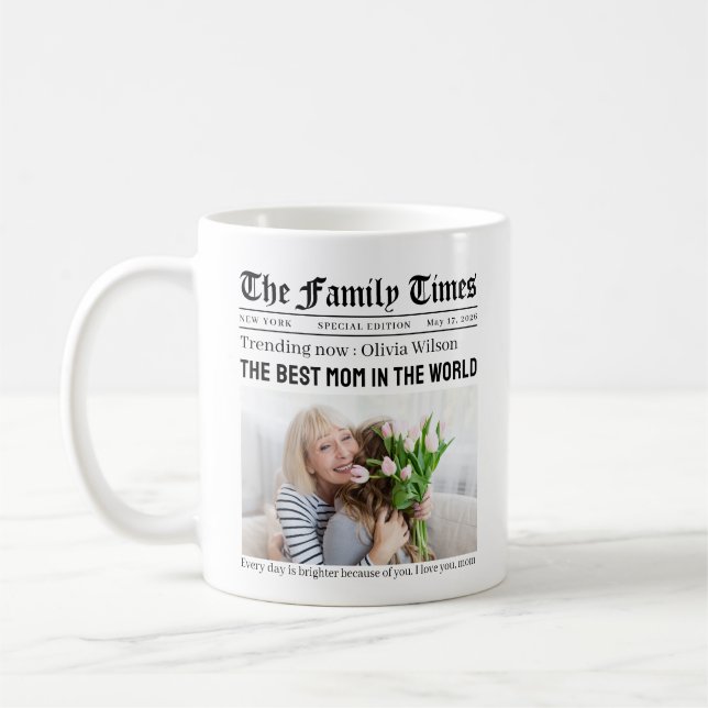 Taza De Café Personalized Mother's Day Newspaper Gift for Mom (Izquierda)