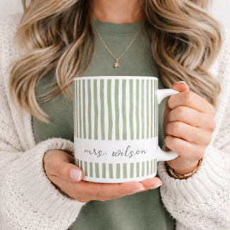 Taza De Café Personalized Mrs Mug Green Striped Coffee Mug