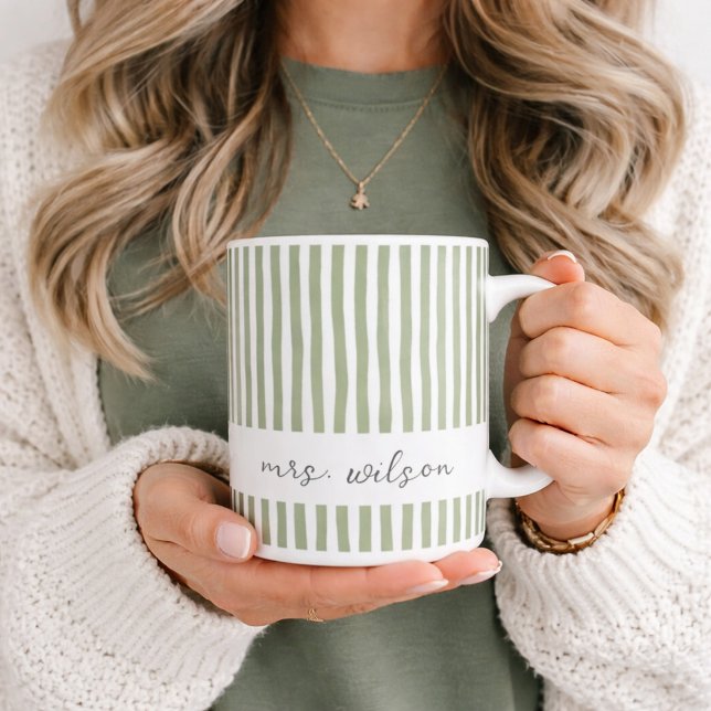 Taza De Café Personalized Mrs Mug Green Striped Coffee Mug (Subido por el creador)