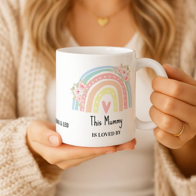 Taza De Café Personalized Mum's Rainbow & Floral Name Mug (Subido por el creador)